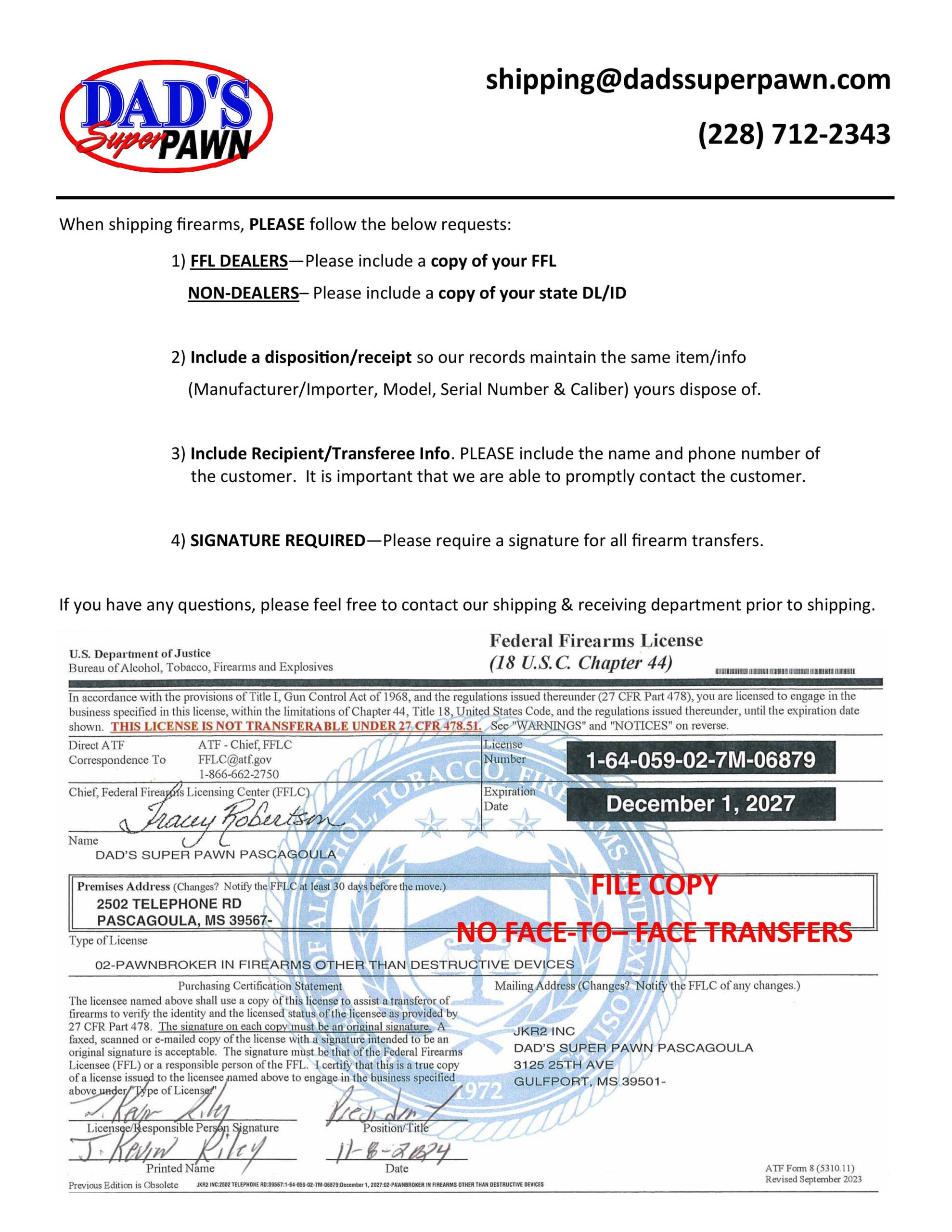 FFL Transfer Only